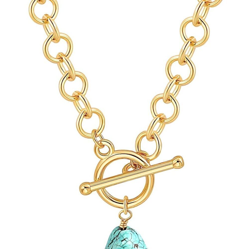 18k Gold Chain Link Necklace for Women, Baroque Pearl/Compass Pendant Necklace?